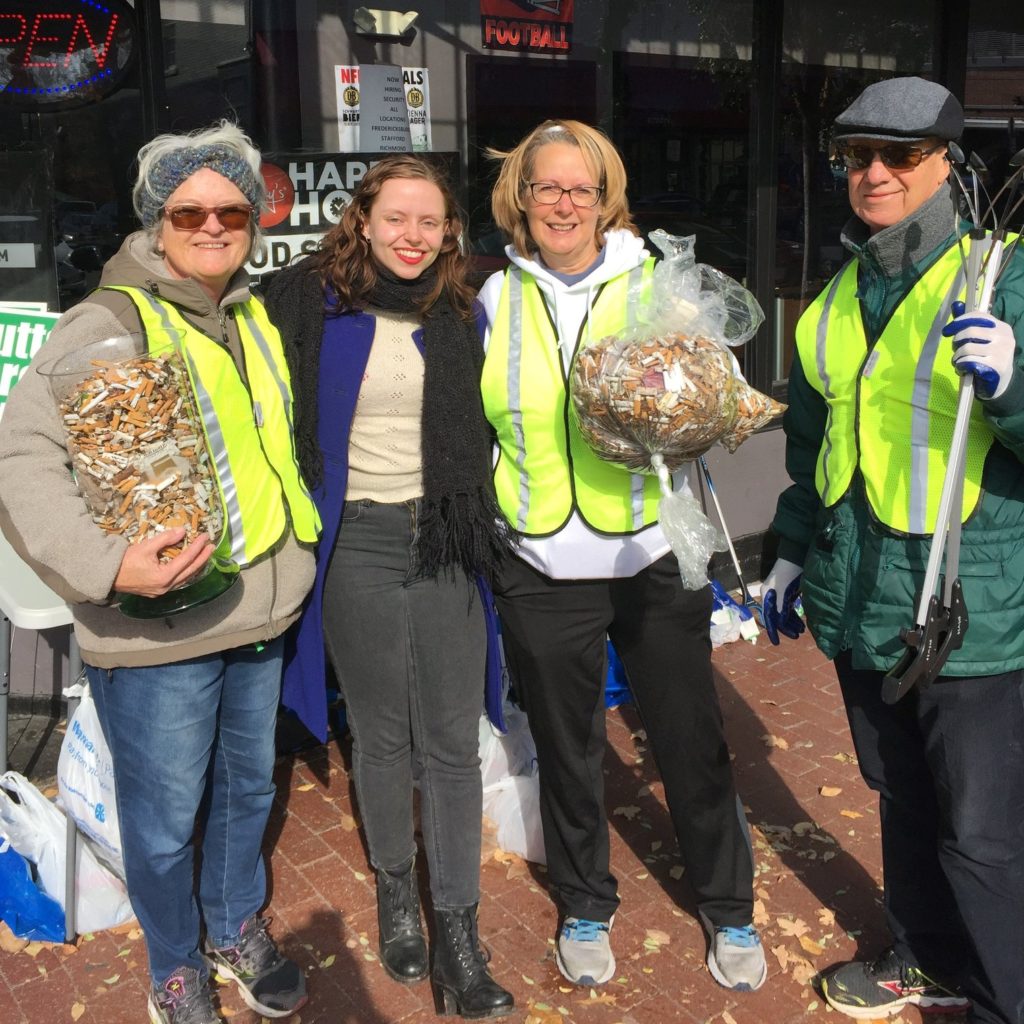 Volunteers picking up litter